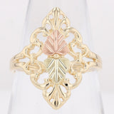 Black Hills Dakota Gold Exquisite Ladies Ring with Green and Gold Leaves