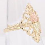 Black Hills Dakota Gold Exquisite Ladies Ring with Green and Gold Leaves