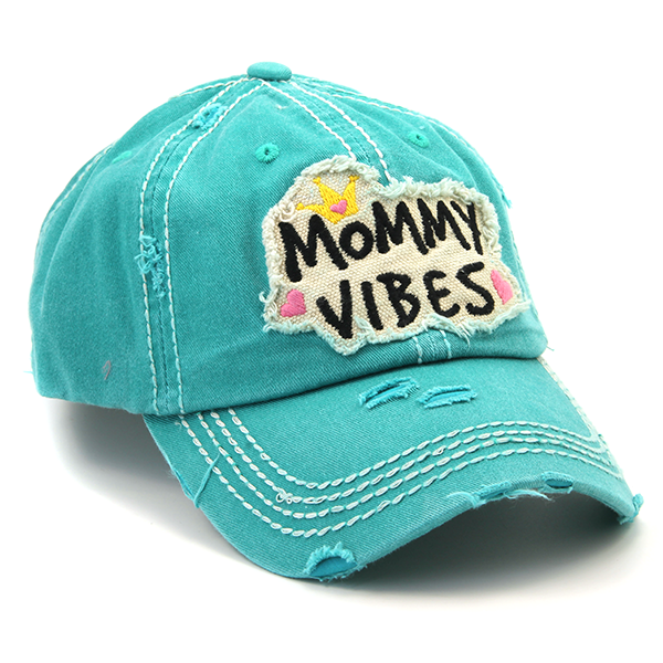 Mommy Vibes Distressed Turquoise Ball Cap