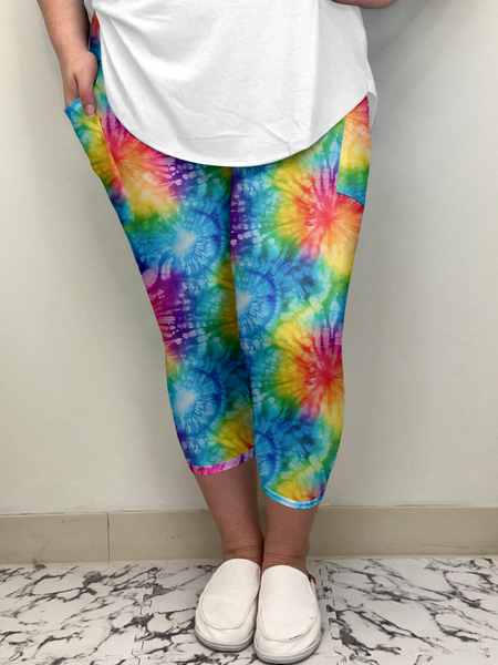 Rainbow Tie Dye Capri w/ Pockets (Kid's Leggings NO Pockets) * ETA 5/31