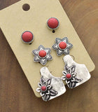 Cattle Tag Earrings 3 Pair Stud Set
