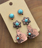 Cattle Tag Earrings 3 Pair Stud Set