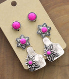 Cattle Tag Earrings 3 Pair Stud Set