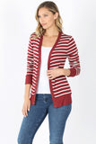 Striped Snap Up Cardigan - Regular - Brick / Ivory