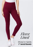 1" Waistband Solid Peach Skin Fleece Lined Leggings