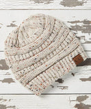 C.C. MESSY BUN PONYTAIL BEANIE - MARLED KNIT CONFETTI KNIT