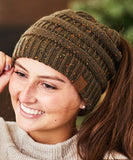 C.C. MESSY BUN PONYTAIL BEANIE - MARLED KNIT CONFETTI KNIT