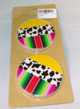 Tipi Car Coaster Set - Serape & Cow Print - Stoneware Ceramic Coating