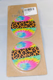 Tipi Car Coaster Set - Tie Dye & Leopard Print - Stoneware Ceramic Coating