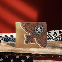 Montana West - Texas Star Concho - Embossed Floral Men's Bifold PU Leather Wallet