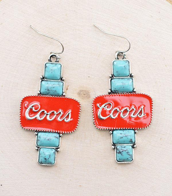 Coors Semi Stone Turquoise Concho Earrings