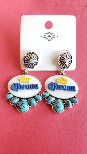 Corona Concho Earrings with Turquoise Stones