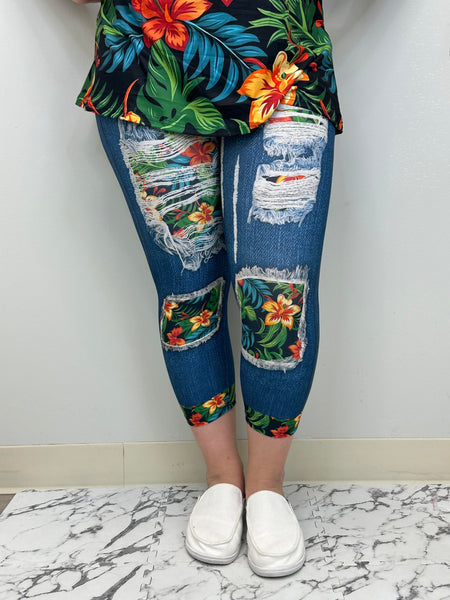 Jungle Flower Capri w/ Butt Pockets