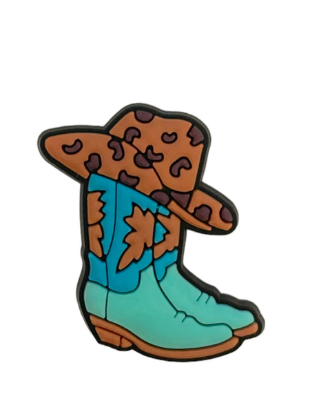 Teal and Leopard Cowgirl Croc Charm