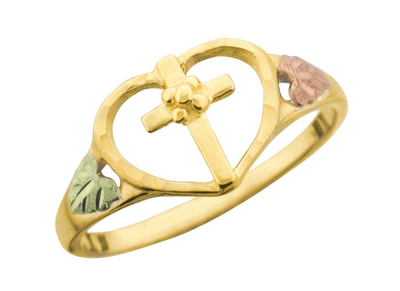 Ladies Black Hills 10kt Gold Ring - Heart with Cross Design