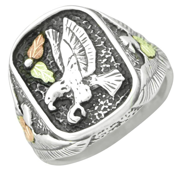 Black Hills Dakota Gold on Sterling Silver Men's Antiqued Eagle Ring