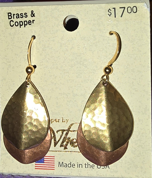 Brass & Copper Double Hammered Teardrop Earrings