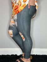 Black Denim Highland Cow Leggings w/ Back Pockets