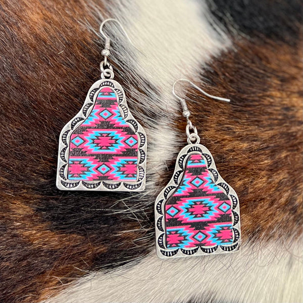 Tipi Western Aztec Cattle Tag Earrings