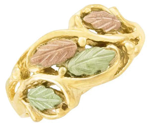 Black Hills Dakota Gold Ladies Ring with Green and Gold Leaves