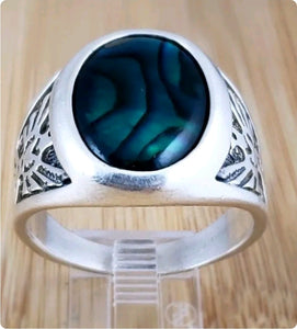 Men's Sterling Silver Paua Shell Thunderbird Ring .925