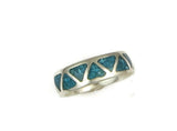 . 925 Sterling Silver Turquoise Chip Inlay Ring - Unisex