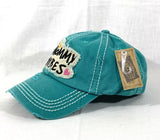 Mommy Vibes Distressed Turquoise Ball Cap