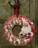 Primitives by Kathy Vintage Inspired Santa & his Reindeer Wooden Wreath