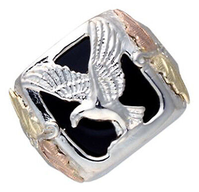 Black Hills Dakota Gold on Sterling Silver Men's Onyx Eagle Ring