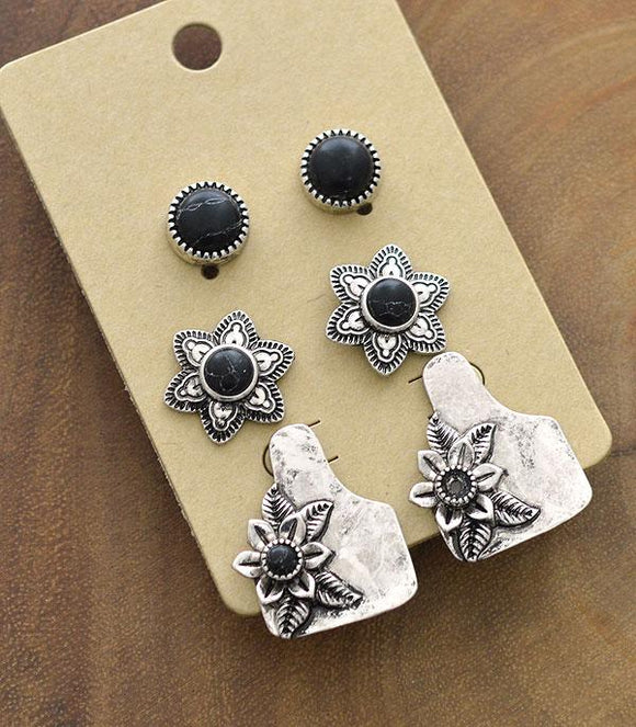 Cattle Tag Earrings 3 Pair Stud Set