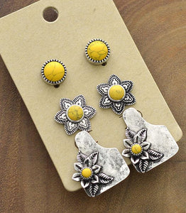 Cattle Tag Earrings 3 Pair Stud Set