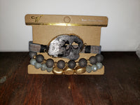 Druzy Stone Stretch Bracelet - 3 Bracelet Set
