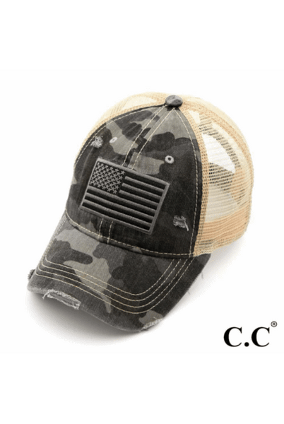 C.C. Brand - Distressed Camo Flag Cap - BA-915
