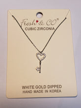 Load image into Gallery viewer, White Gold Heart Key Pendant - CZ
