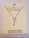 White Gold Heart Key Pendant - CZ