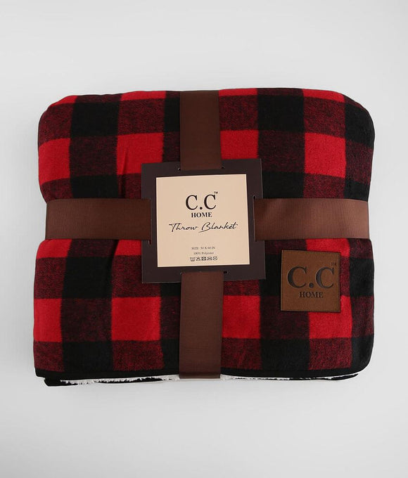 C.C Soft Cozy Buffalo Plaid Fuzzy Sherpa Lined Blanket Throw