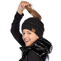 C.C. MESSY BUN PONYTAIL BEANIE - MARLED KNIT CONFETTI KNIT