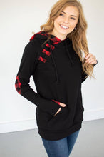 Load image into Gallery viewer, Black Buffalo Plaid Accent Hoodie
