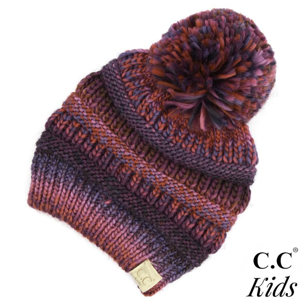 C.C. Kids Multi Color Cable Knit Pom Beanie