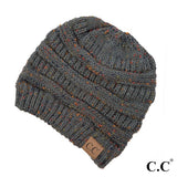 C.C. MESSY BUN PONYTAIL BEANIE - MARLED KNIT CONFETTI KNIT