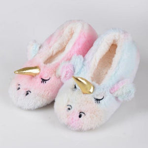 Ladies Tie Dye Sherpa Unicorn Slippers - CLOSEOUT