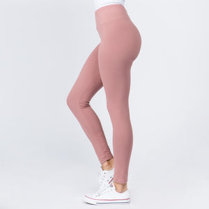  Women's 1" Waistband Solid Peach Skin Leggings