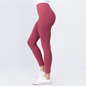  Women's 1" Waistband Solid Peach Skin Leggings