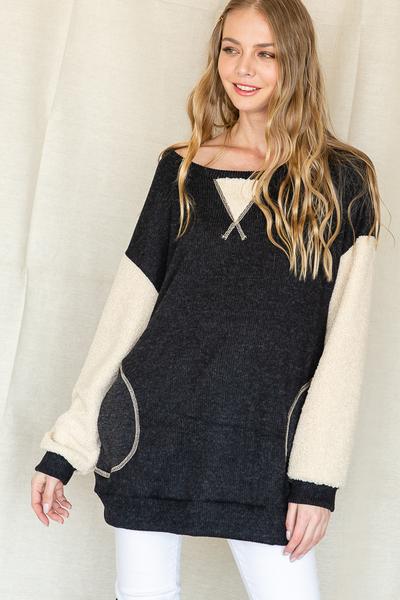 Teddy Sleeve Sweater Top - Plus Size