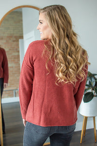 Back view of henley sweater
