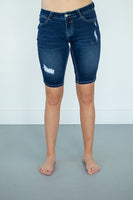 Brandi Bermudas | Dark Wash Light Distress