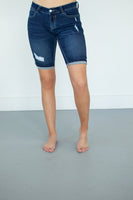 Brandi Bermudas | Dark Wash Light Distress