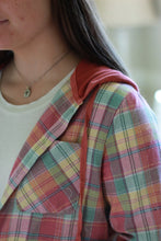 Load image into Gallery viewer, Hood detailing on hooded flannel shirt.
