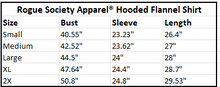Load image into Gallery viewer, Size chart of hooded flannel shirt.
