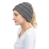 C.C. MESSY BUN PONYTAIL BEANIE - MARLED KNIT CONFETTI KNIT